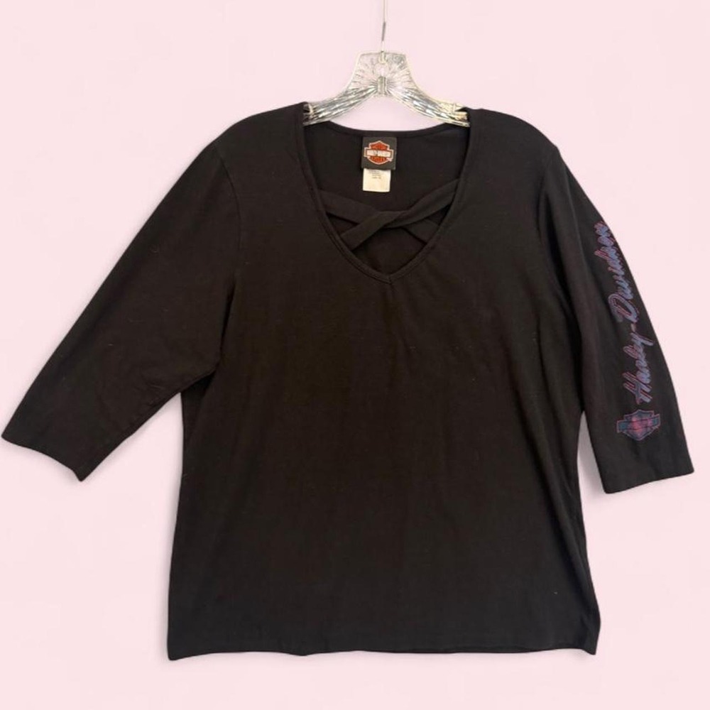 Harley Davidson 3/4 Sleeve Criss Cross Neck Top Plus Size 1X Jacksonville FL